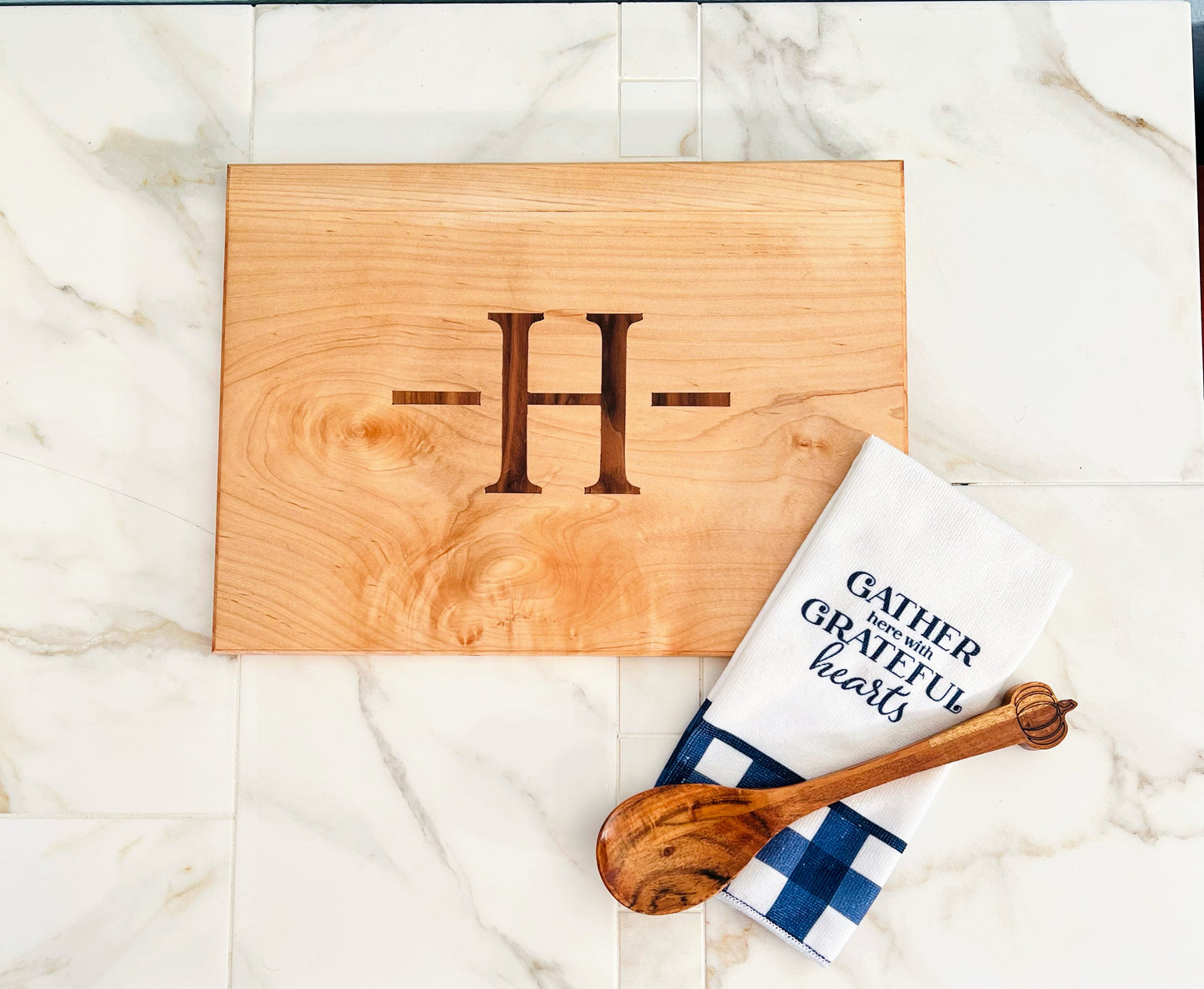 Personalized Maple Cutting Board with Walnut Inlay