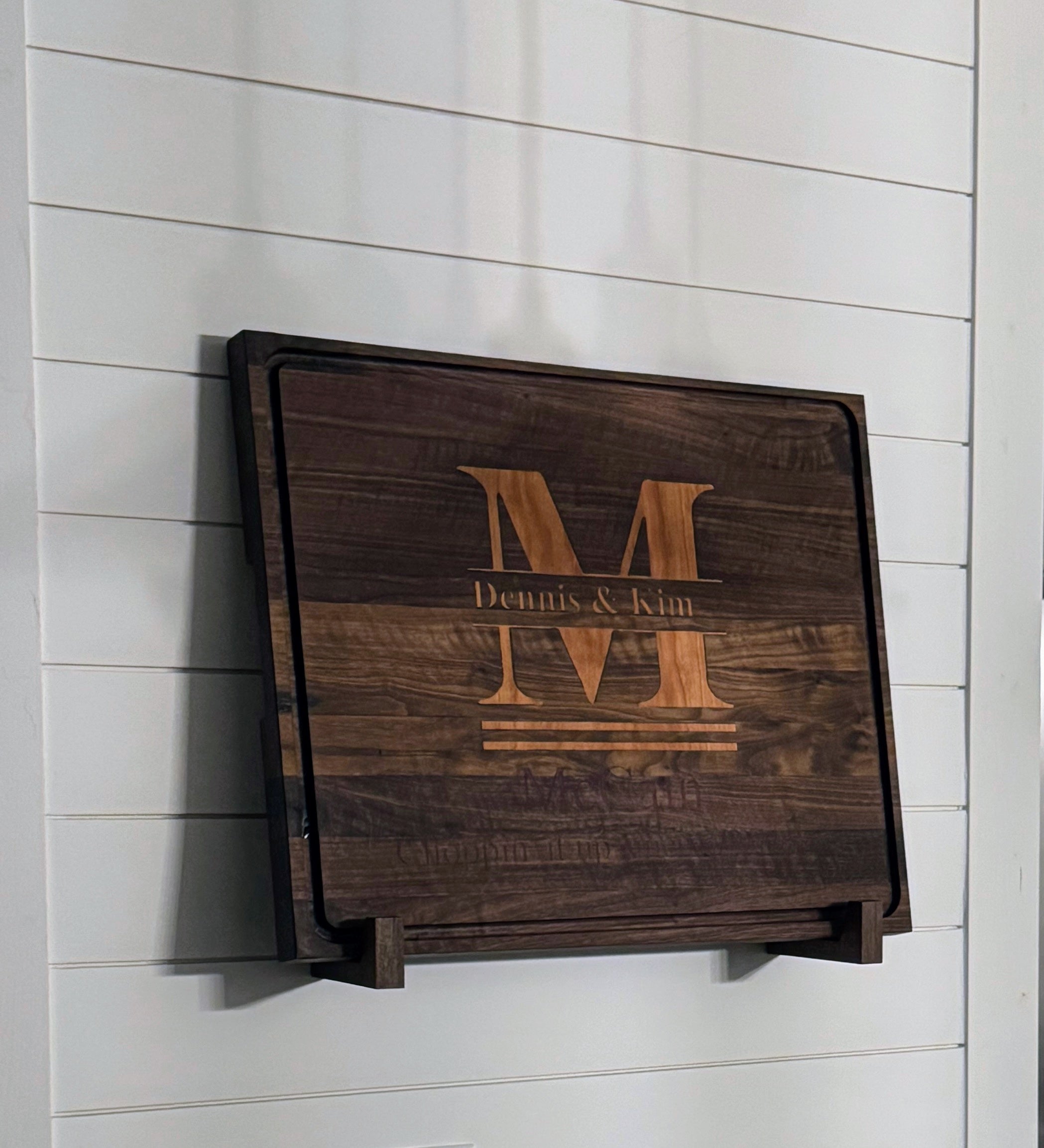 Personalized Walnut Cutting Board with Cherry and Purple Heart Inlay