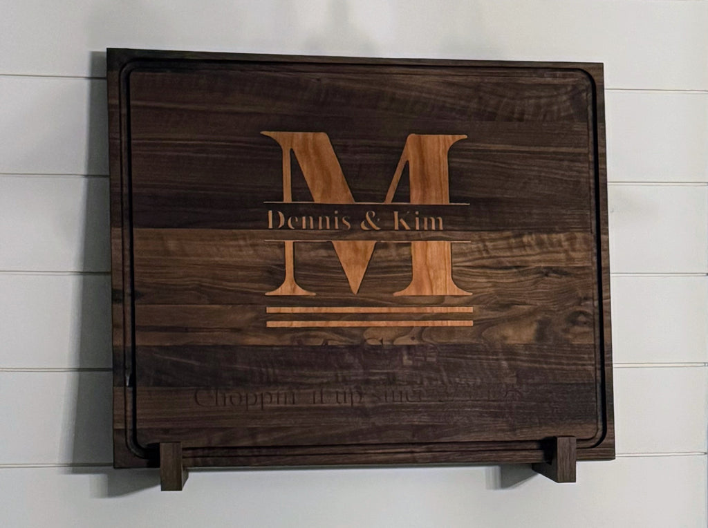Personalized Walnut Cutting Board with Cherry and Purple Heart Inlay