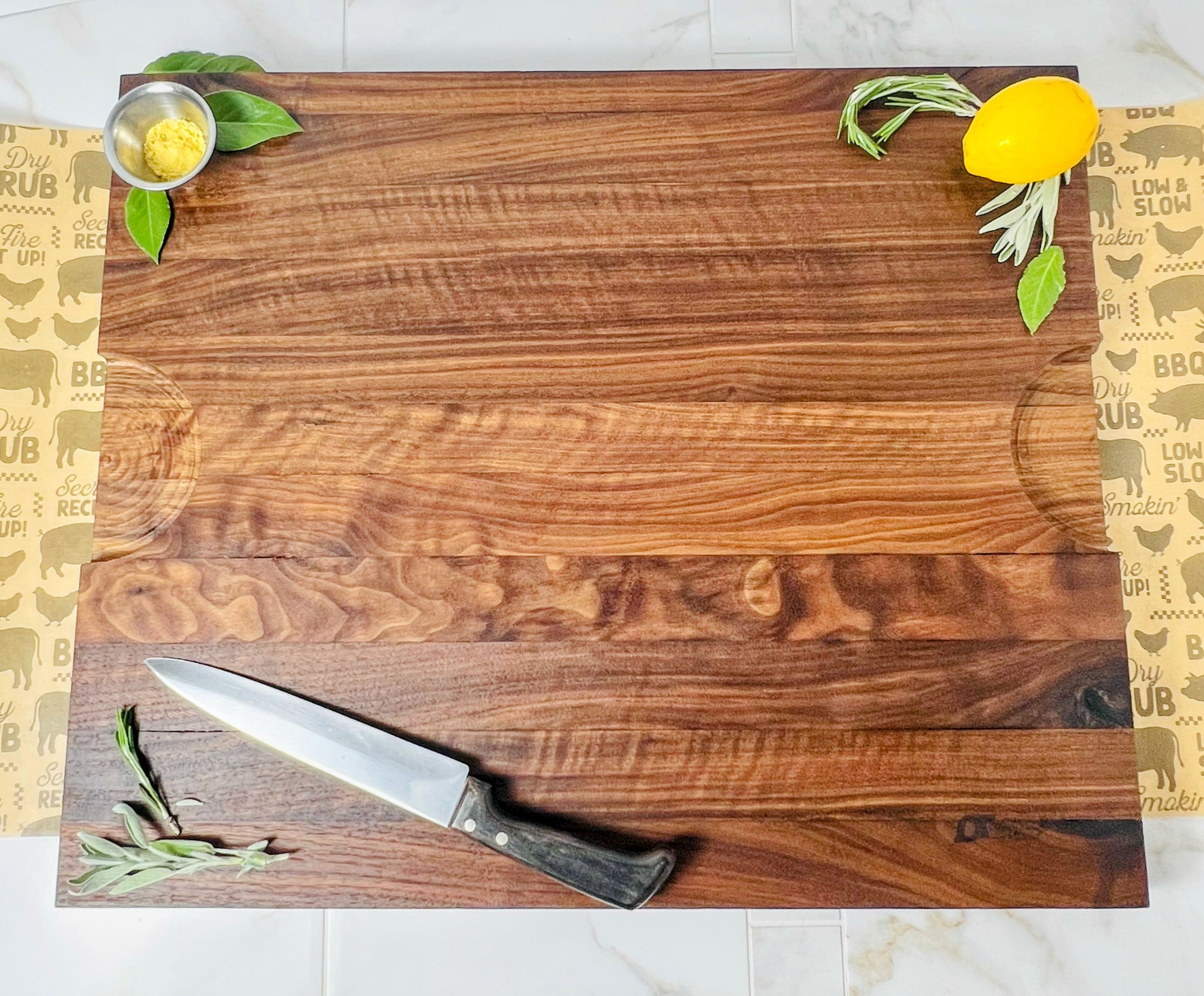 Personalized Walnut Cutting Board with Cherry and Purple Heart Inlay