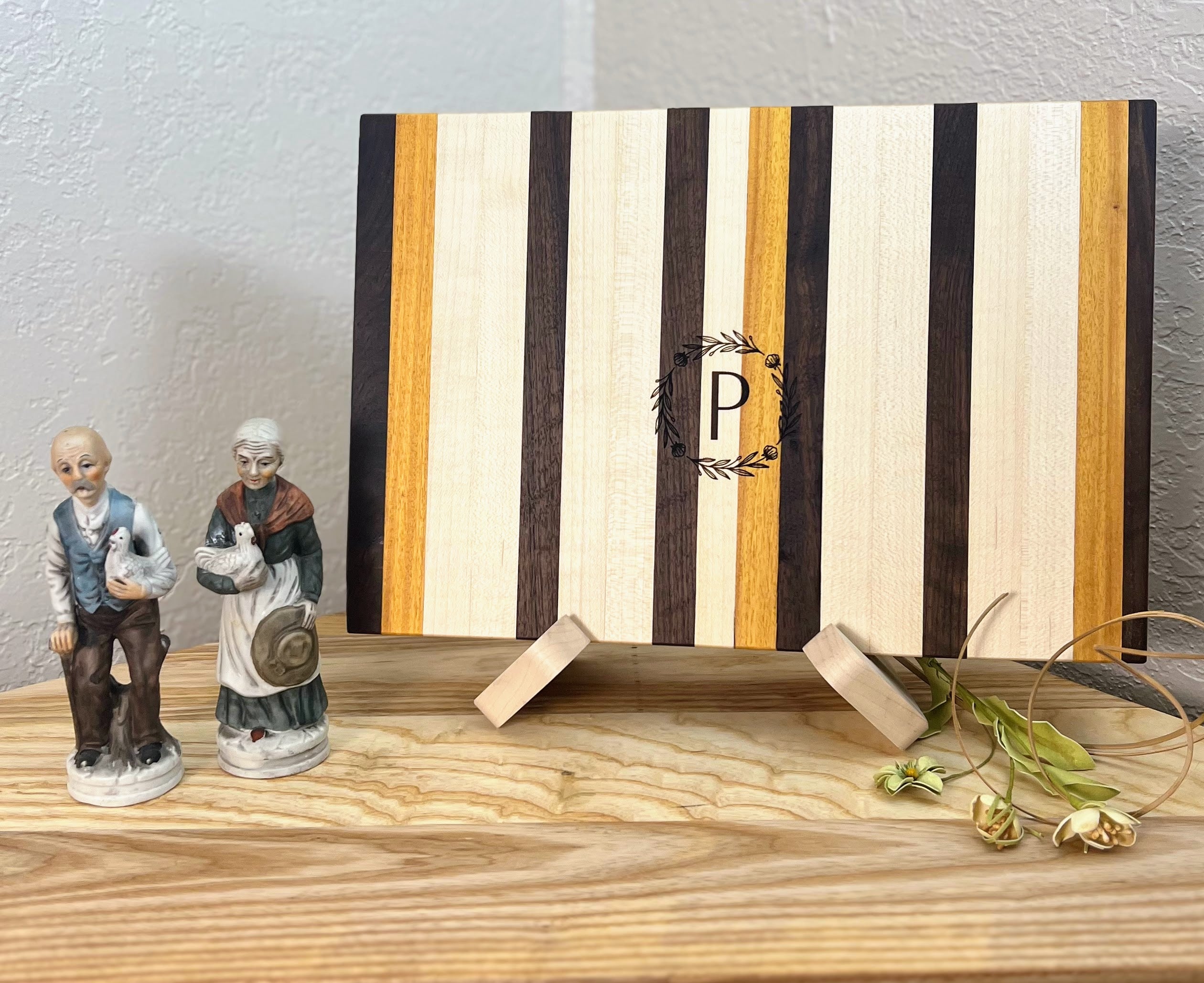 Personalized Walnut / Maple Cutting Board with Osage Orange Highlights