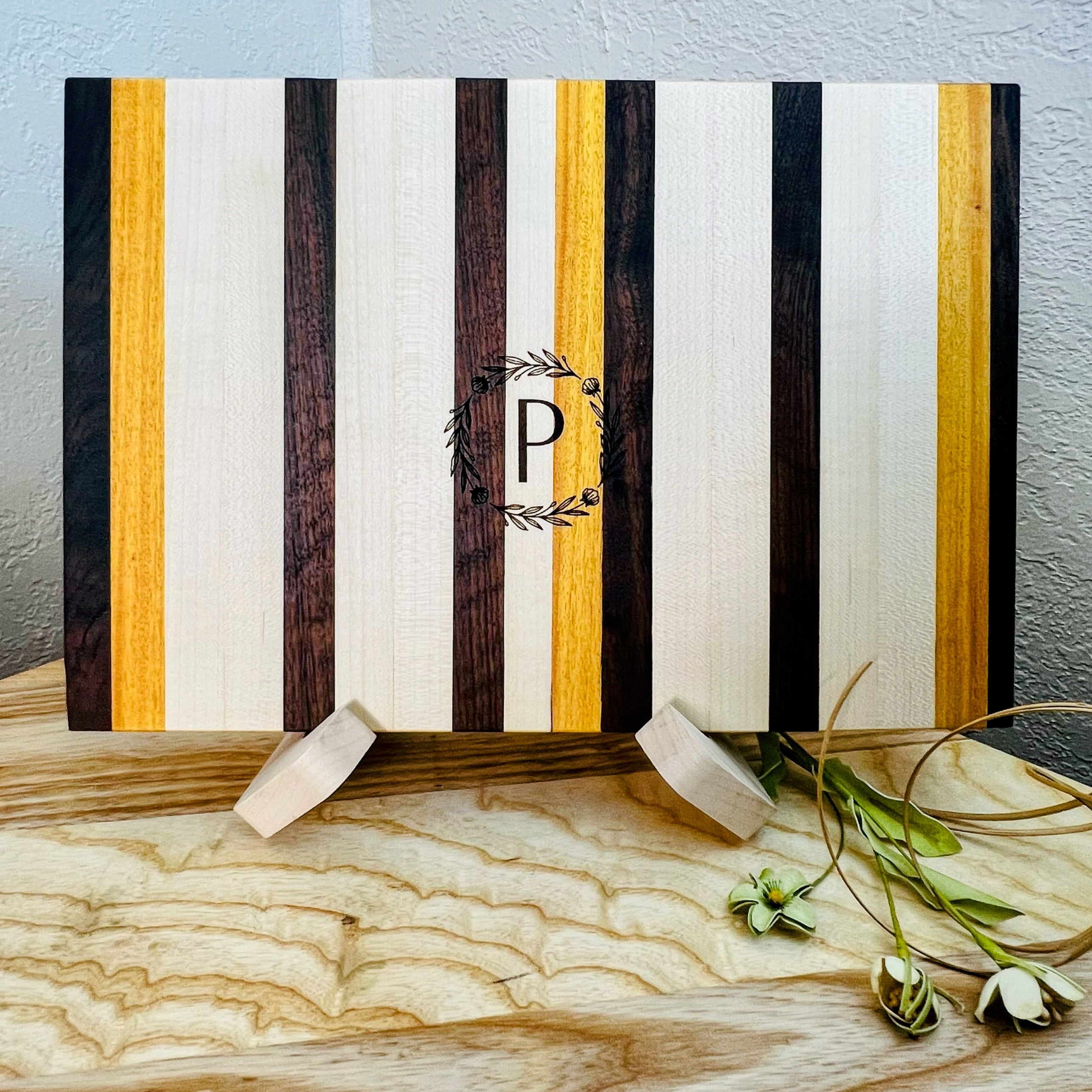 Personalized Walnut / Maple Cutting Board with Osage Orange Highlights