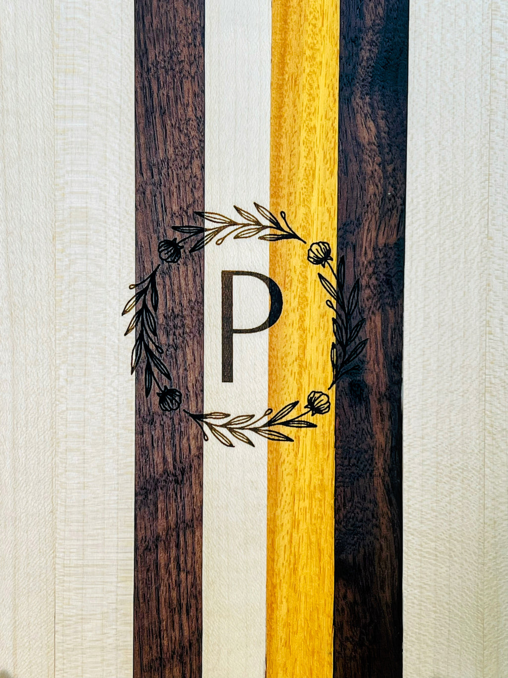 Personalized Walnut / Maple Cutting Board with Osage Orange Highlights