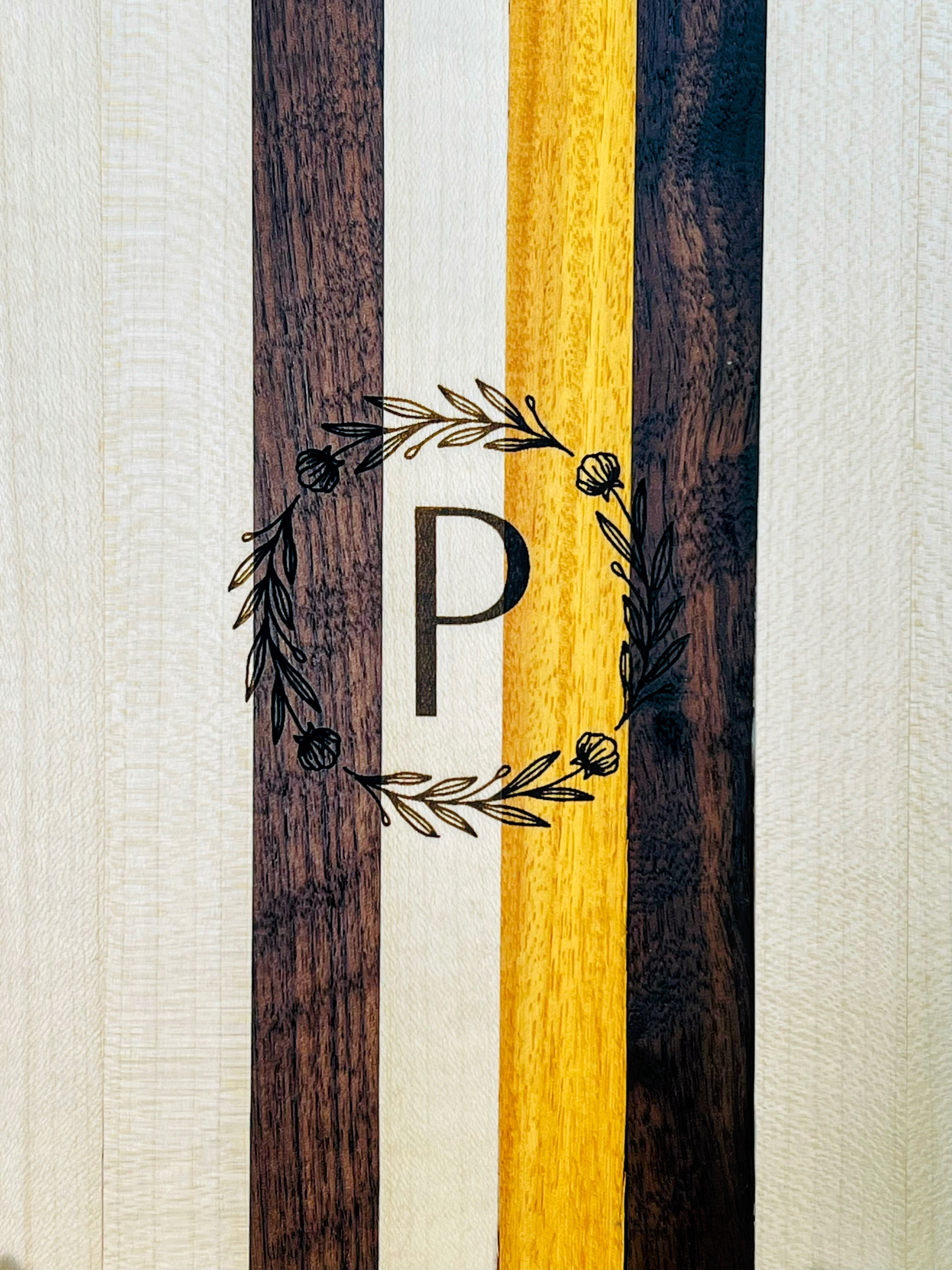 Personalized Walnut / Maple Cutting Board with Osage Orange Highlights