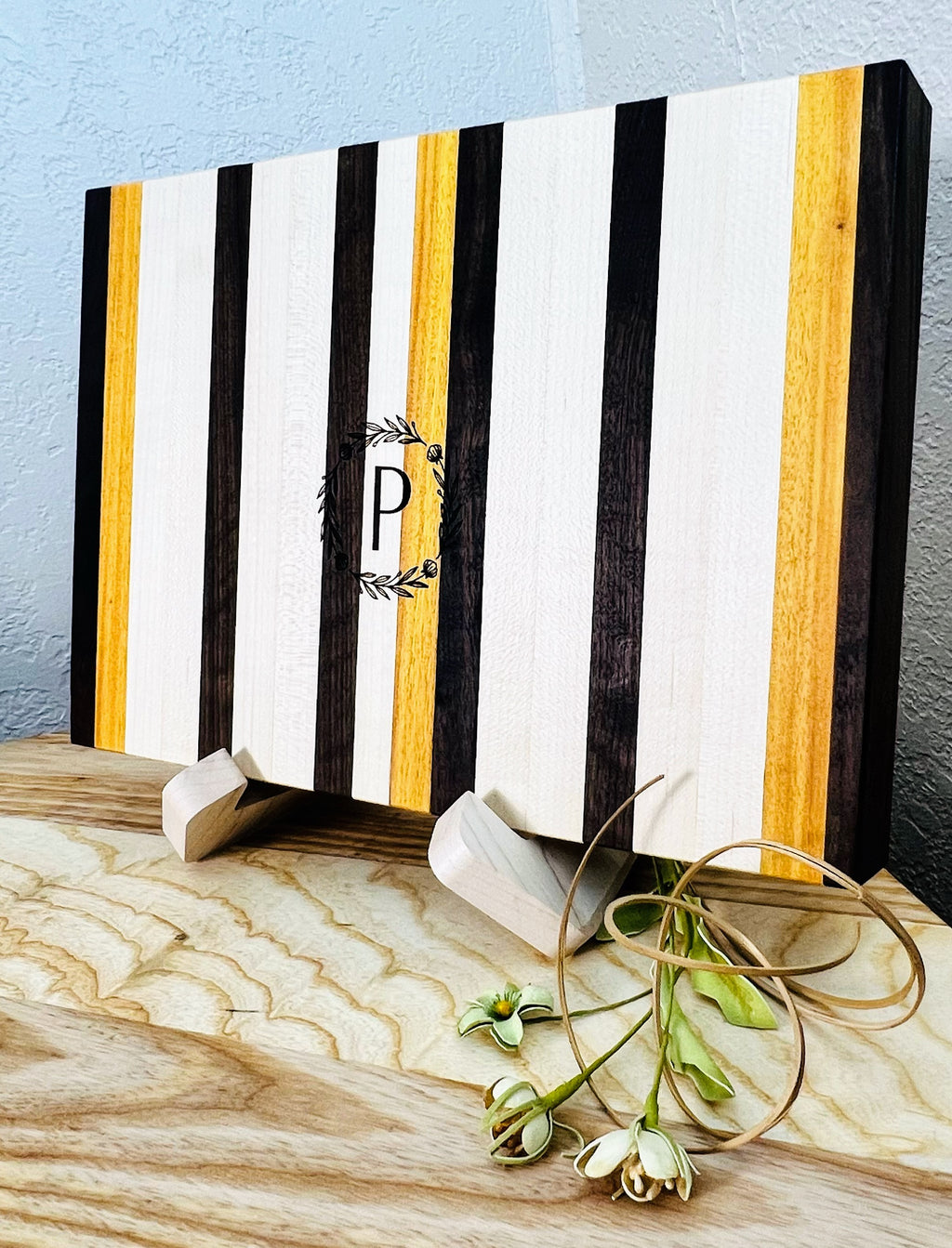 Personalized Walnut / Maple Cutting Board with Osage Orange Highlights